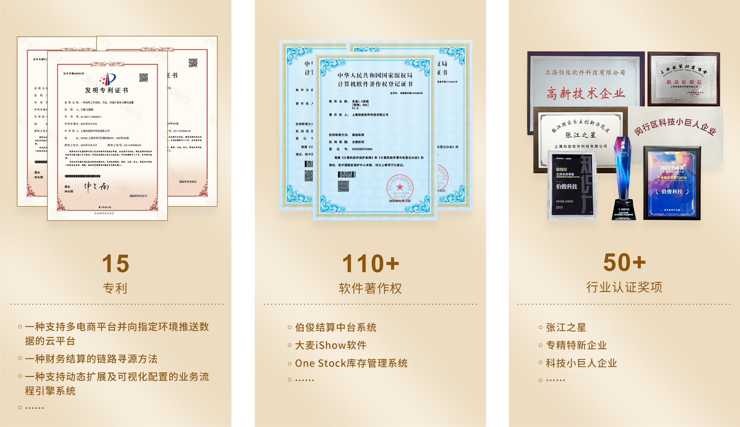 15项专利，，，，，，110+软件著述权